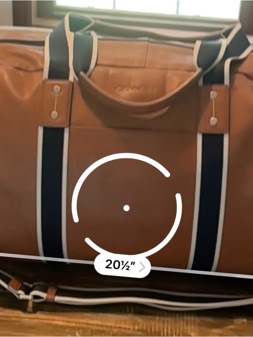 Coach Tan Leather Duffel with Navy and White Straps - Picture 2 of 5